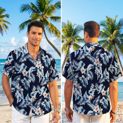 Beach Summer Navy Hibiscus Tropical Floral Hawaiian Shirt