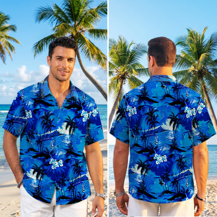 Blue Tropical Island Beach Floral Summer Hawaiian Shirt