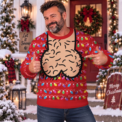 Funny Hairy Balls Christmas Ugly Sweatshirt Colorful Lights Adult Humor