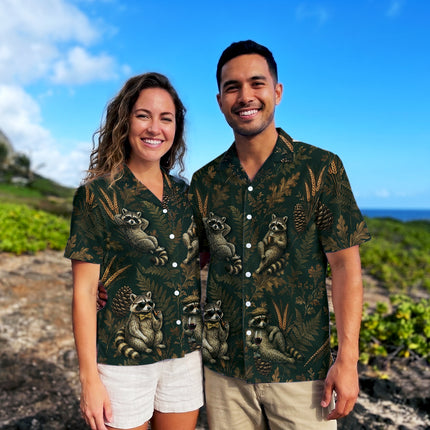 Vintage Raccoon Forest Botanical Summer Hawaiian Shirt