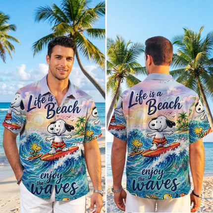 Life Is Beach Enjoy The Waves Tropical Summer Hawaiian Shirt