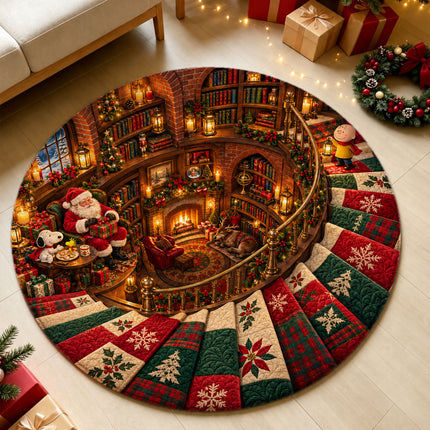 Christmas Round Rug Cozy Library Patchwork Staircase Doormat