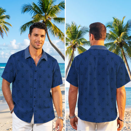 Navy Blue Palm Tree Tropical Beach Summer Hawaiian Shirt