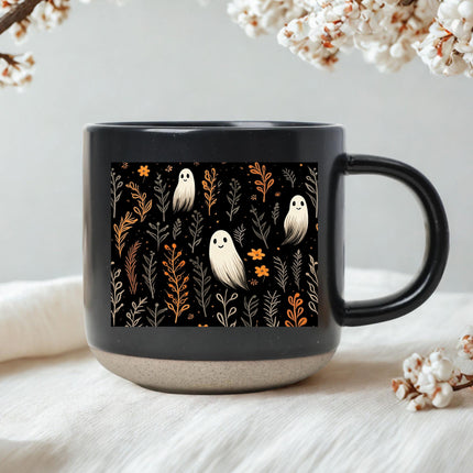 Halloween Pottery Mug Cute Ghost Floral Spooky Season Cup