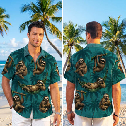 Tropical Sloth Palm Tree Vacation Summer Hawaiian Shirt