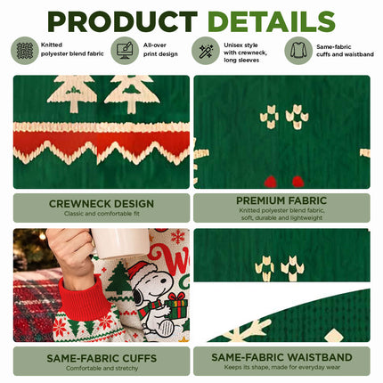Funny Cartoon Christmas Ugly Sweatshirt Green Holiday Comic Panels