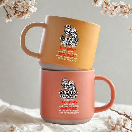 Best Friends Skeleton Halloween Pottery Mug Funny Ghost Gift