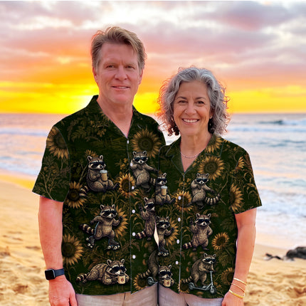 Funny Raccoon Sunflower Summer Vacation Hawaiian Shirt