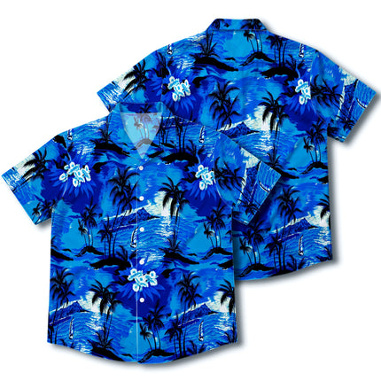 Blue Tropical Island Beach Floral Summer Hawaiian Shirt