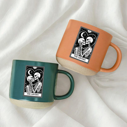 The Lovers Tarot Halloween Pottery Mug Skeleton Couple Gift