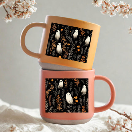 Halloween Pottery Mug Cute Ghost Floral Spooky Season Cup