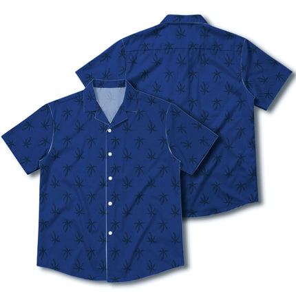 Navy Blue Palm Tree Tropical Beach Summer Hawaiian Shirt