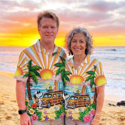 Tropical Beach Sunset Surf Van Hawaiian Shirt