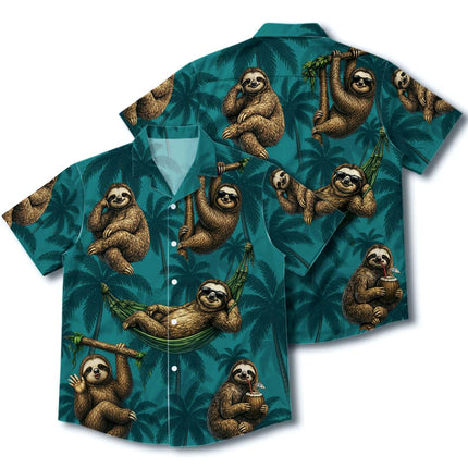 Tropical Sloth Palm Tree Vacation Summer Hawaiian Shirt