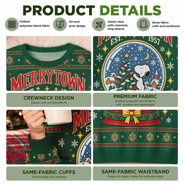 Funny Christmas Snow Globe Ugly Sweatshirt Merrytown Dog Design