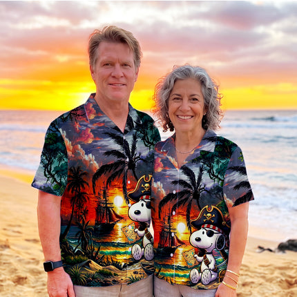 Pirate Treasure Tropical Beach Sunset Hawaiian Shirt