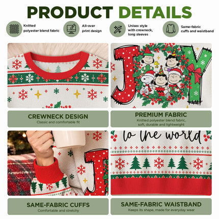 Funny Joy to the World Ugly Sweatshirt Christmas Cartoon Wreath
