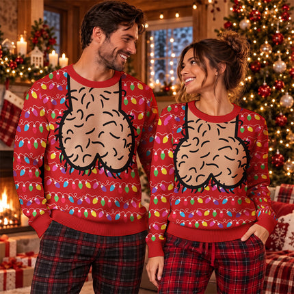 Funny Hairy Balls Christmas Ugly Sweatshirt Colorful Lights Adult Humor