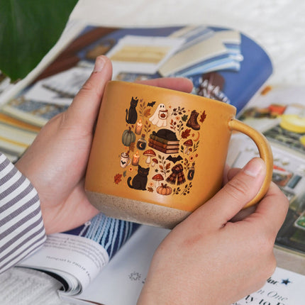 Cozy Black Cat Halloween Pottery Mug Ghost Autumn Gift