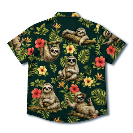 Tropical Sloth Floral Summer Vacation Hawaiian Shirt