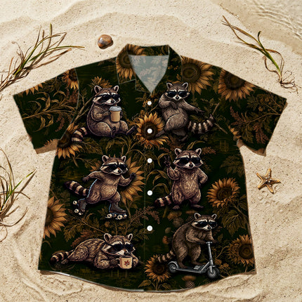 Funny Raccoon Sunflower Summer Vacation Hawaiian Shirt