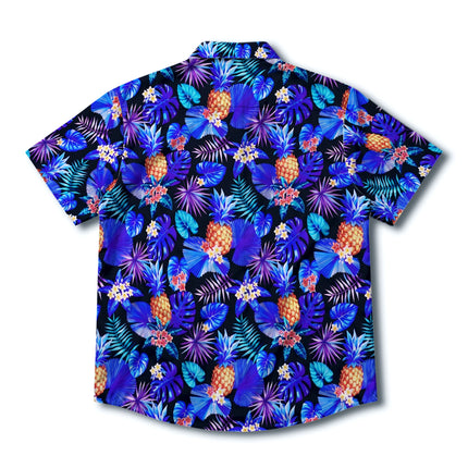 Blue Tropical Pineapple Floral Beach Summer Hawaiian Shirt