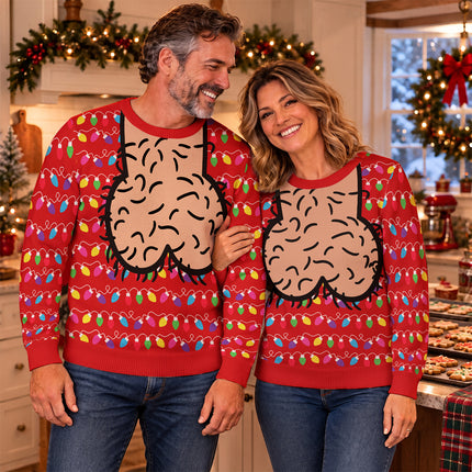 Funny Hairy Balls Christmas Ugly Sweatshirt Colorful Lights Adult Humor