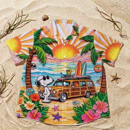 Tropical Beach Sunset Surf Van Hawaiian Shirt