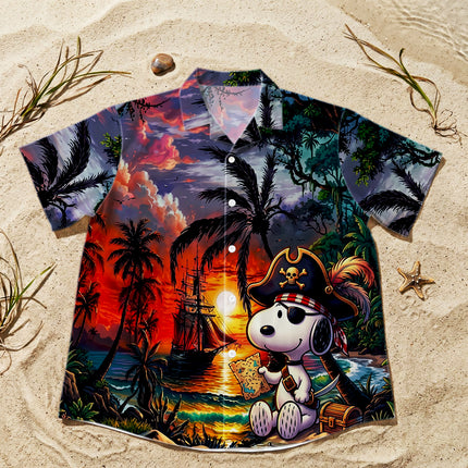 Pirate Treasure Tropical Beach Sunset Hawaiian Shirt