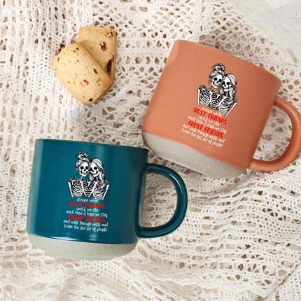 Best Friends Skeleton Halloween Pottery Mug Funny Ghost Gift