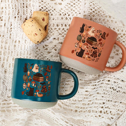 Cozy Black Cat Halloween Pottery Mug Ghost Autumn Gift