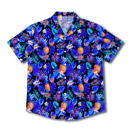 Blue Tropical Pineapple Floral Beach Summer Hawaiian Shirt