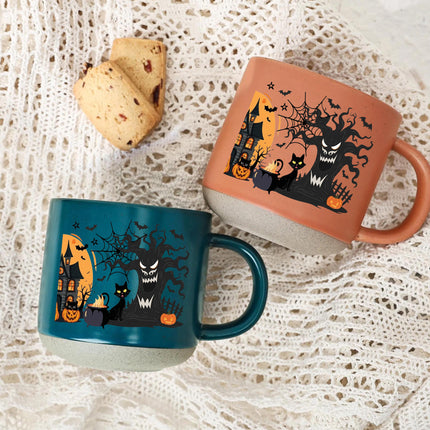Halloween Pottery Mug Black Cat Haunted House Spooky Cup