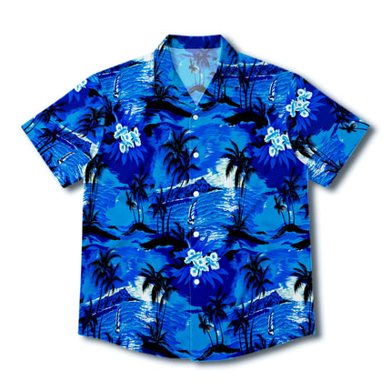 Blue Tropical Island Beach Floral Summer Hawaiian Shirt
