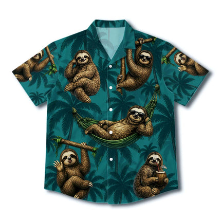 Tropical Sloth Palm Tree Vacation Summer Hawaiian Shirt