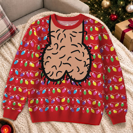 Funny Hairy Balls Christmas Ugly Sweatshirt Colorful Lights Adult Humor