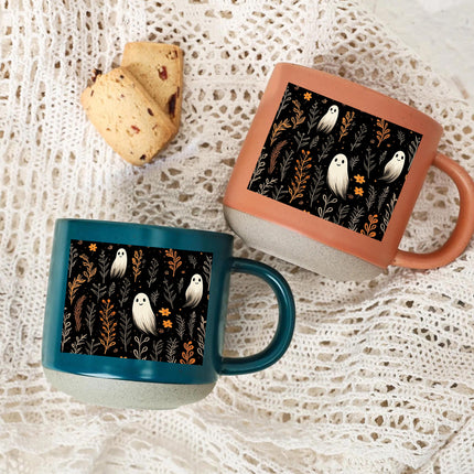 Halloween Pottery Mug Cute Ghost Floral Spooky Season Cup