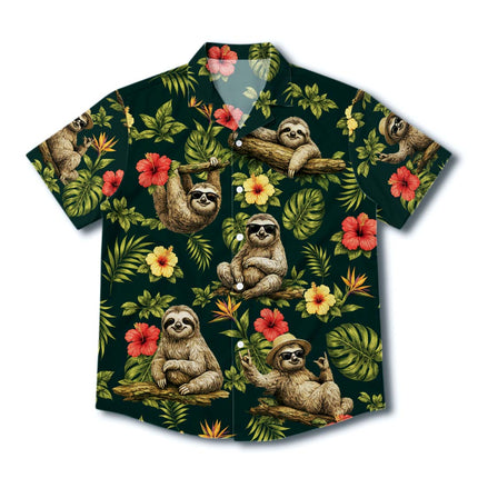 Tropical Sloth Floral Summer Vacation Hawaiian Shirt