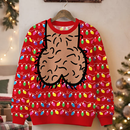 Funny Hairy Balls Christmas Ugly Sweatshirt Colorful Lights Adult Humor