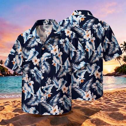 Beach Summer Navy Hibiscus Tropical Floral Hawaiian Shirt