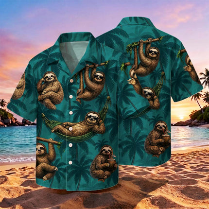 Tropical Sloth Palm Tree Vacation Summer Hawaiian Shirt