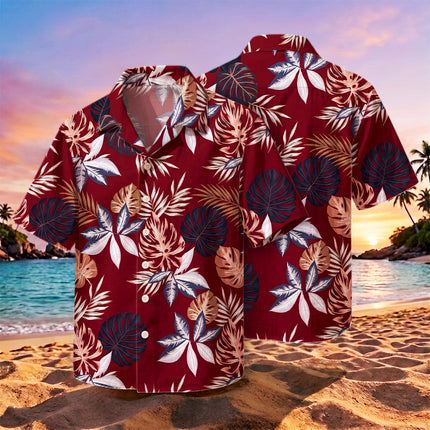 Beach Summer Tropical Red Leaf Print Hawaiian Shirt