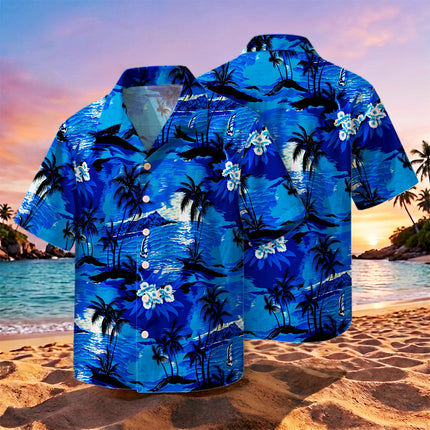 Blue Tropical Island Beach Floral Summer Hawaiian Shirt