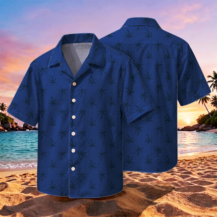 Navy Blue Palm Tree Tropical Beach Summer Hawaiian Shirt