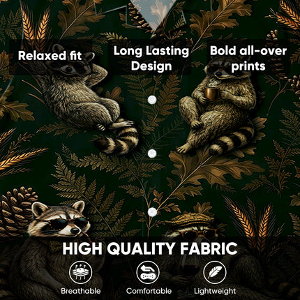 Vintage Raccoon Forest Botanical Summer Hawaiian Shirt