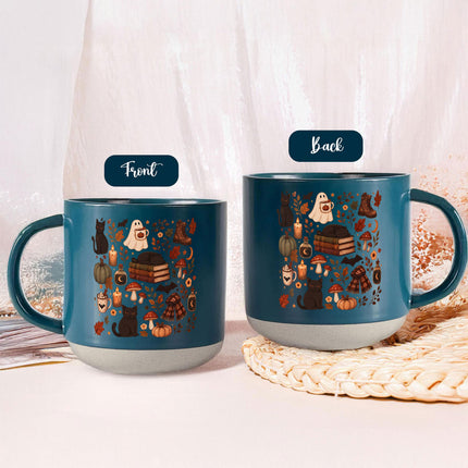 Cozy Black Cat Halloween Pottery Mug Ghost Autumn Gift