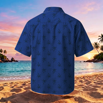 Navy Blue Palm Tree Tropical Beach Summer Hawaiian Shirt