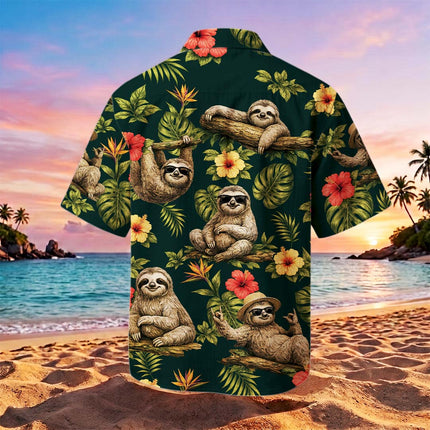 Tropical Sloth Floral Summer Vacation Hawaiian Shirt