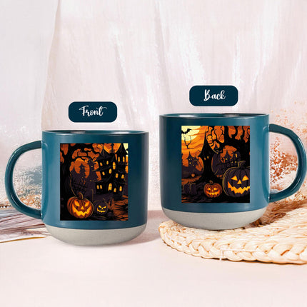 Jack O Lantern Halloween Pottery Mug Haunted House Spooky Decor
