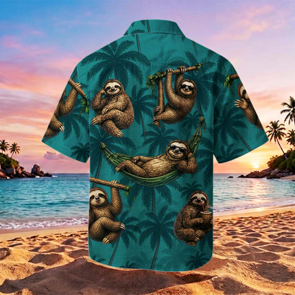 Tropical Sloth Palm Tree Vacation Summer Hawaiian Shirt